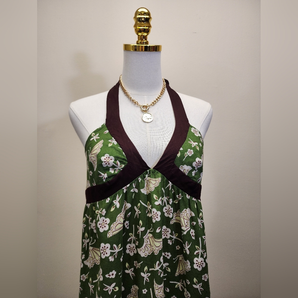 Mossimo Supply Co. Green Floral Halter Maxi Dress Empire Waist Size Small - Picture 3 of 7
